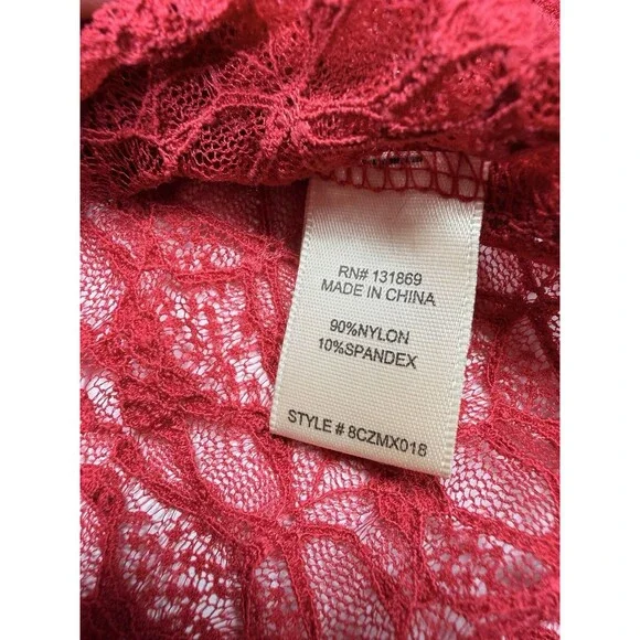 Thirty Thirty LA Red Lace Ruffle Tie Front Top Bell Sleeve Sheer Coquette NWT - Picture 9 of 15